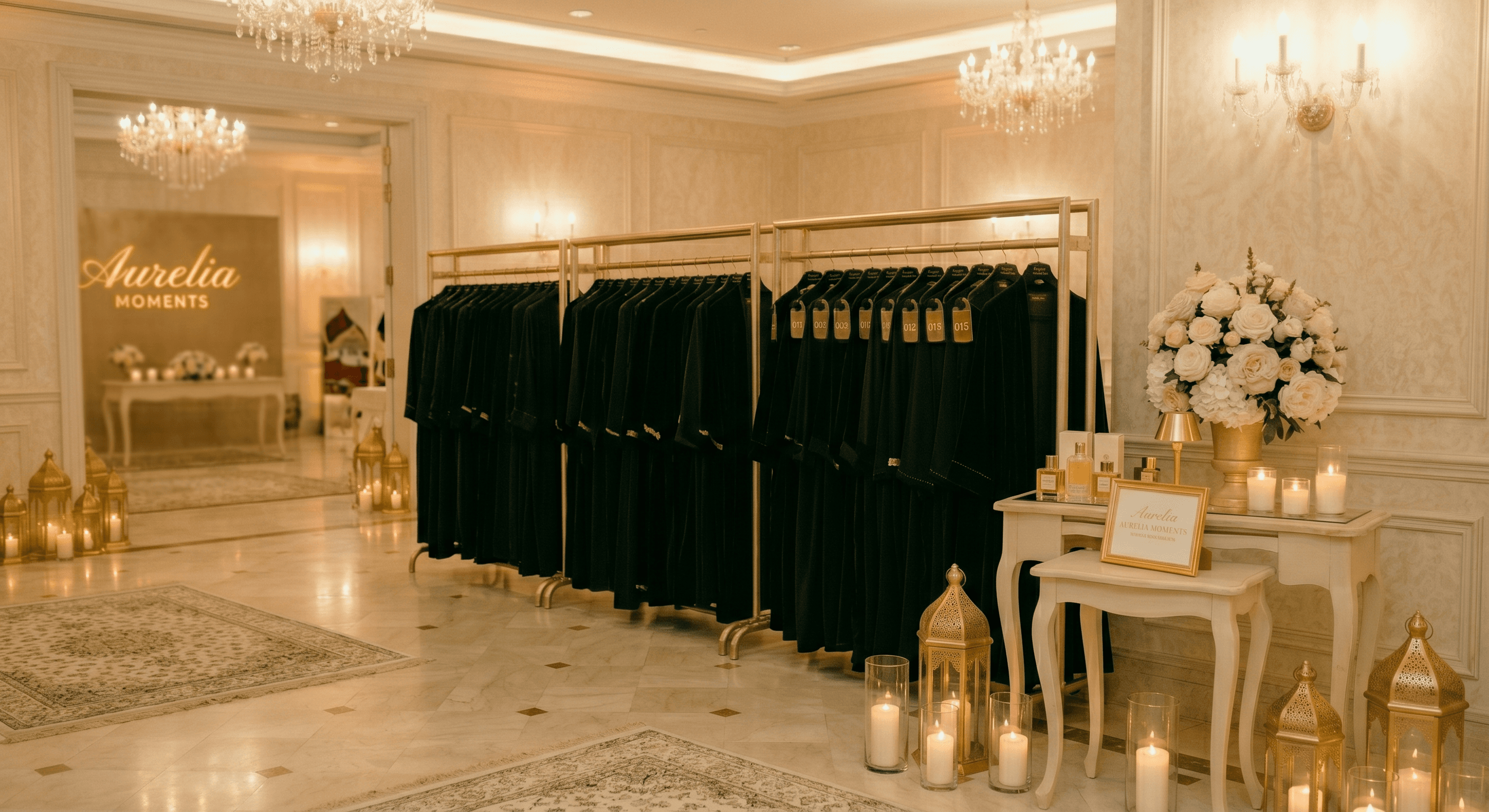 Organized abaya valet rack for a private event