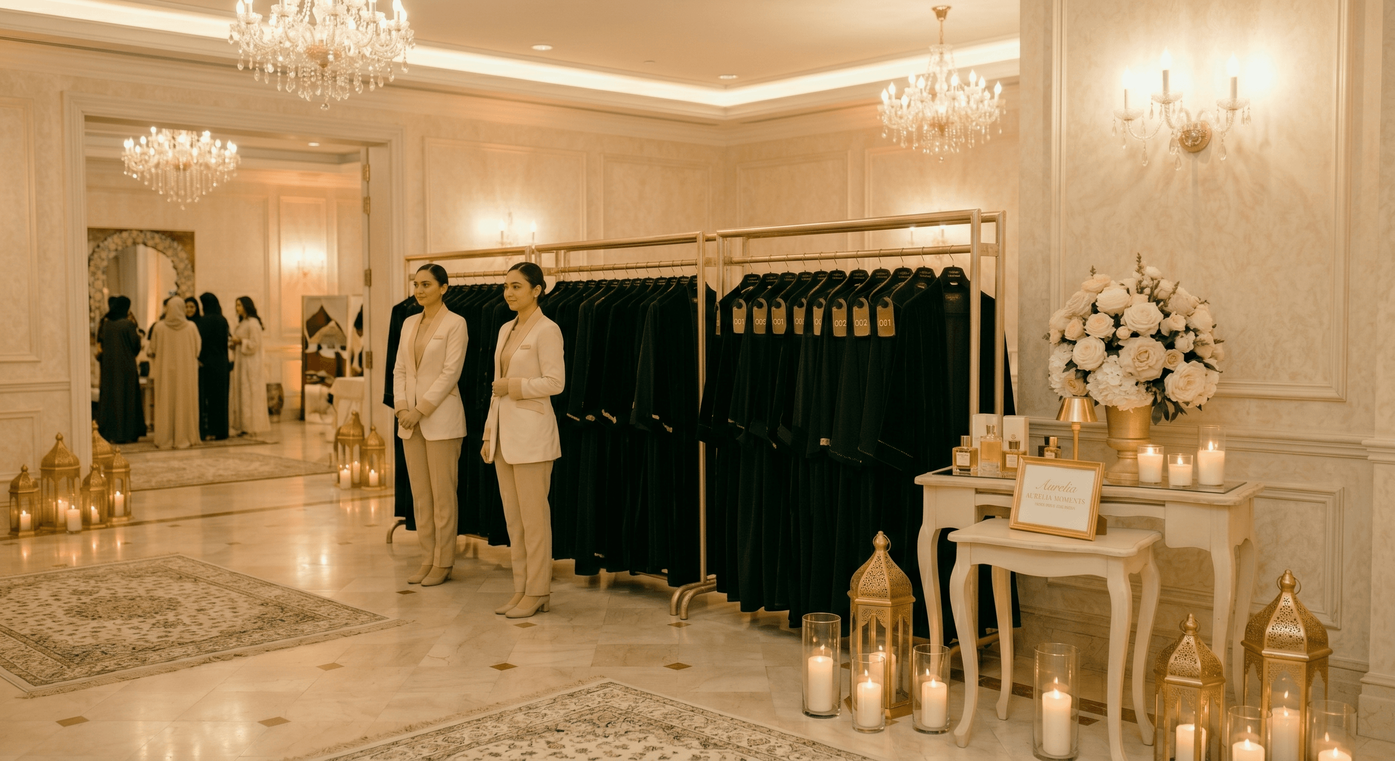 Elegant event entrance with abaya valet service