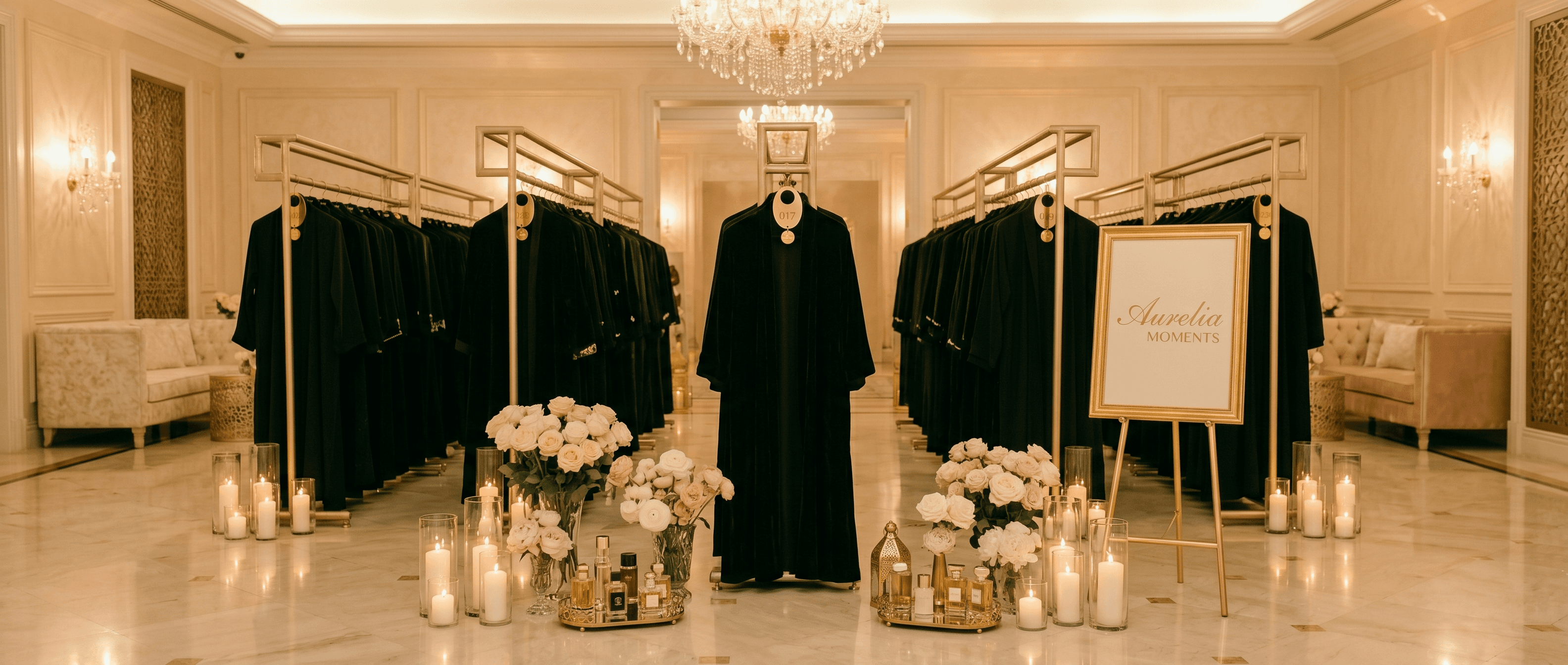 Full abaya valet setup for a wedding event