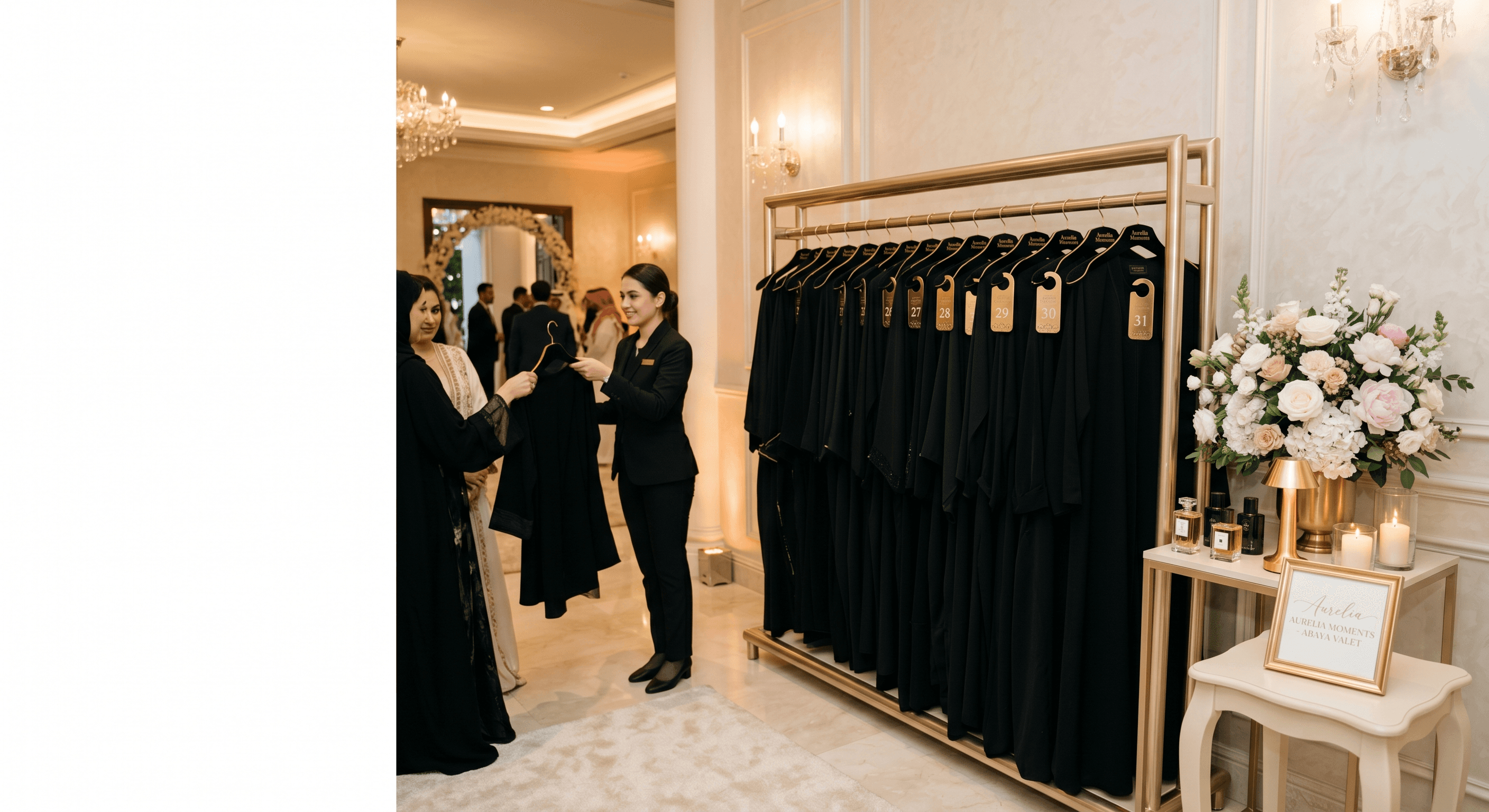 Elegant Aurelia Moments abaya valet setup