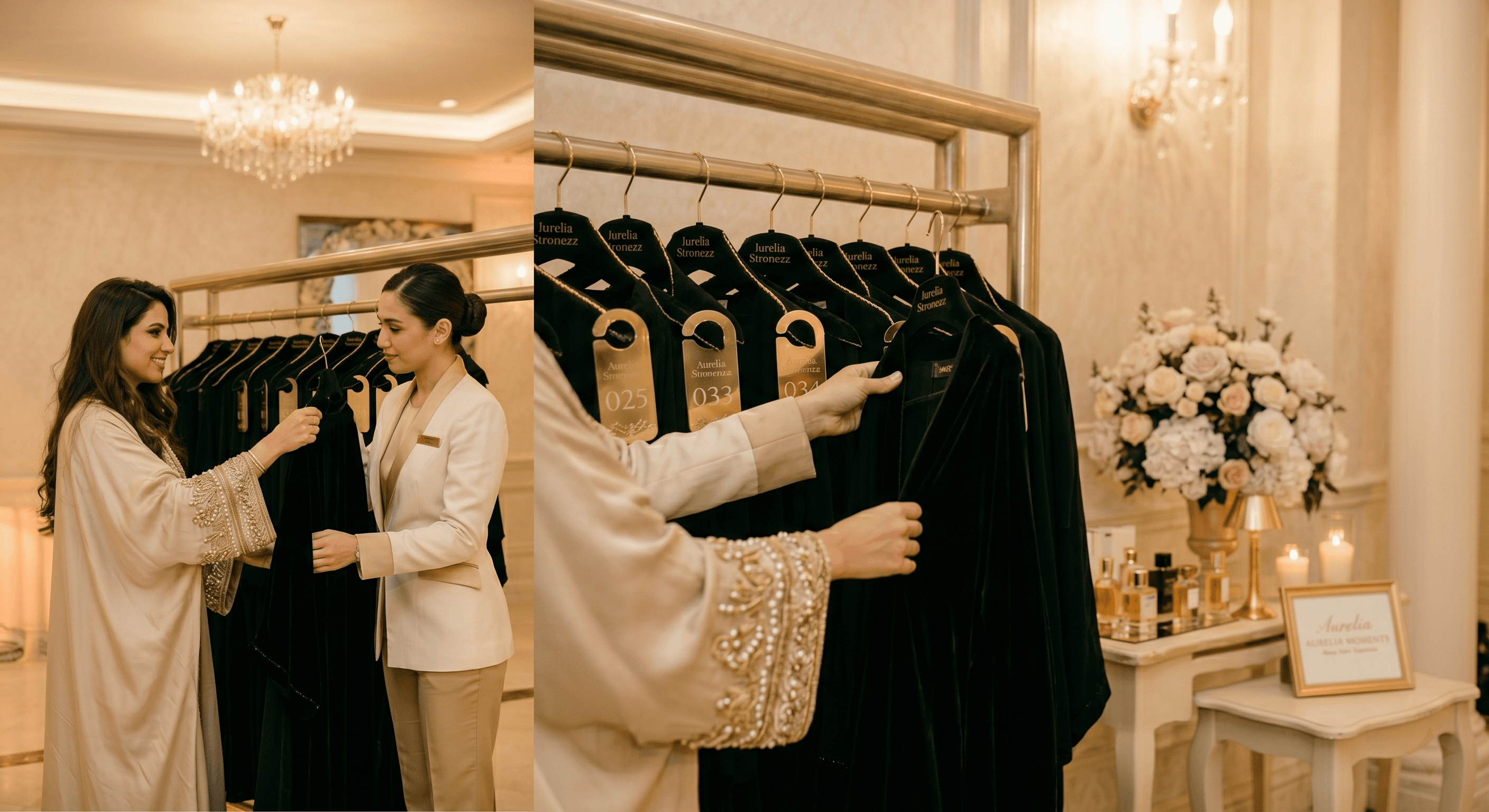 Hostess receiving an abaya with care